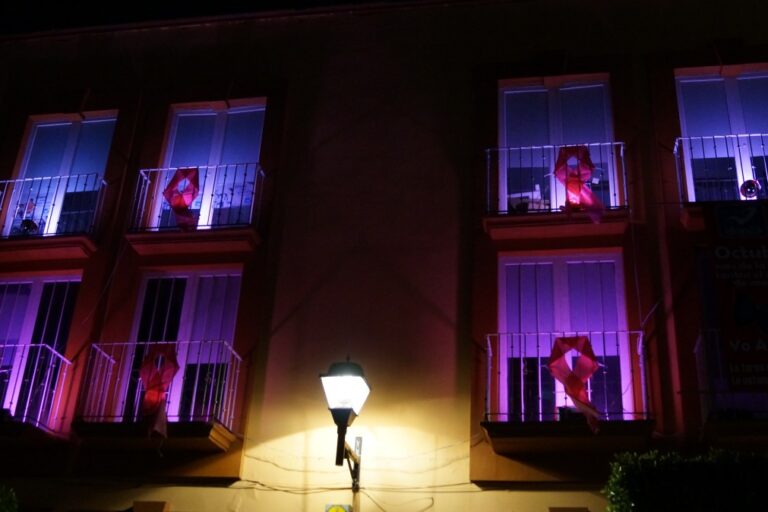 Iluminación edificio y conferencia en conmemoración al cáncer de mama